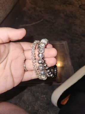 Sparkling Crystal Stretch Bracelet Set - Silver Tone